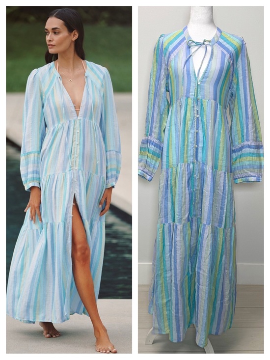 Anthropologie Dresses & Skirts - Anthropologie Coastal Boho Celandine Blue Sea Stripe Maxi Dress NWT S Flowy